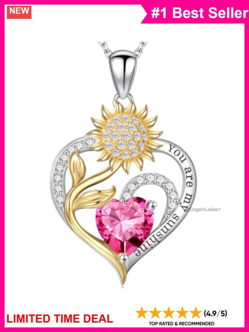 Sunflower Birthstone Necklace 925 Sterling Silver Pendant AAAAA+ CZ Gift